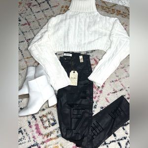 Vibrant Distressed Faux Leather Shiny Jeans